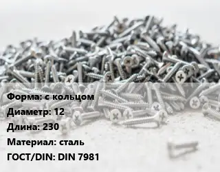 Шуруп с кольцом 12х230 сталь ГОСТ: DIN 7981